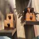 Set of 2 vintage wooden cube and olive bookends
