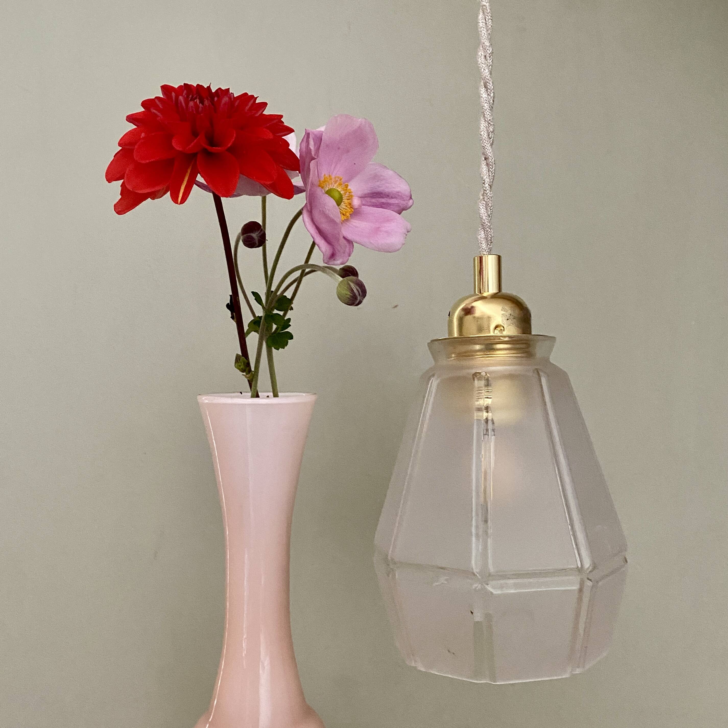 Vintage art deco frosted glass tulip pendant light