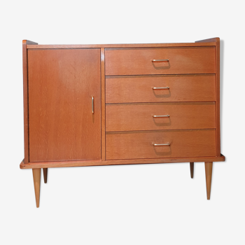 Commode vintage quatre tiroirs, une porte