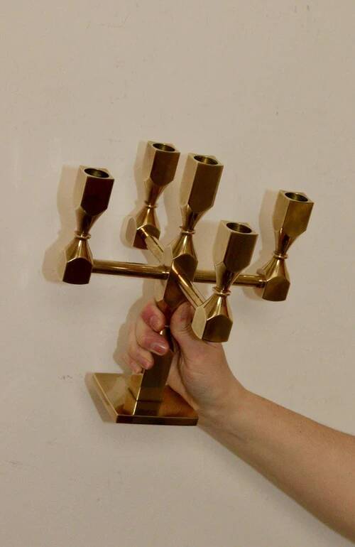 Five-arm Swedish brass candelabra by Gusum circa 1990