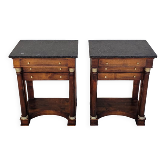 Pair of empire consoles in mahogany and 19th century marble
