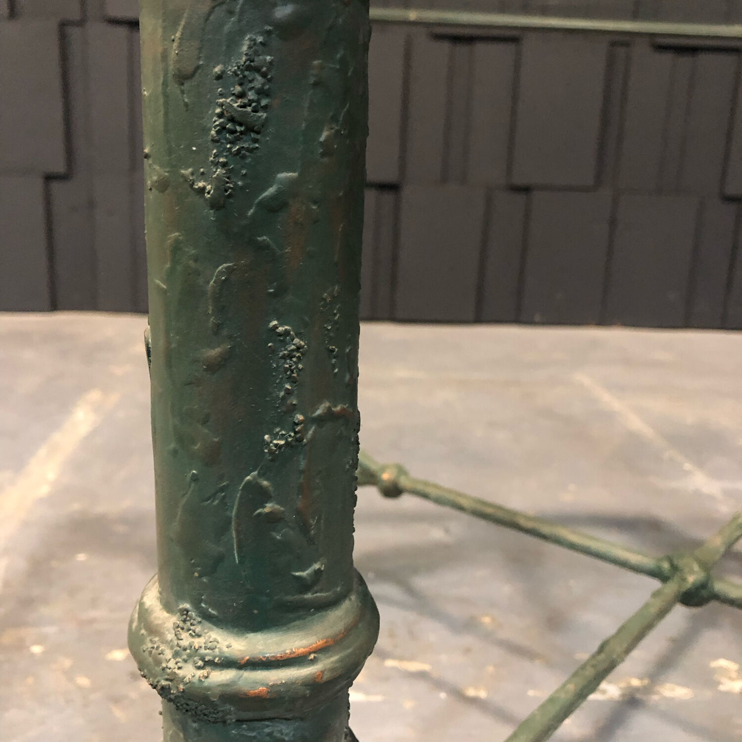Iron and green antique patina side table