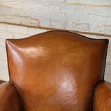 French leather club chair chapeau de gendarme in caramel c 1950