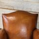 Fauteuil club en cuir français Chapeau de Gendarme en caramel C 1950
