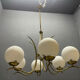 White Opaline Glass & Brass Chandelier, 1960s