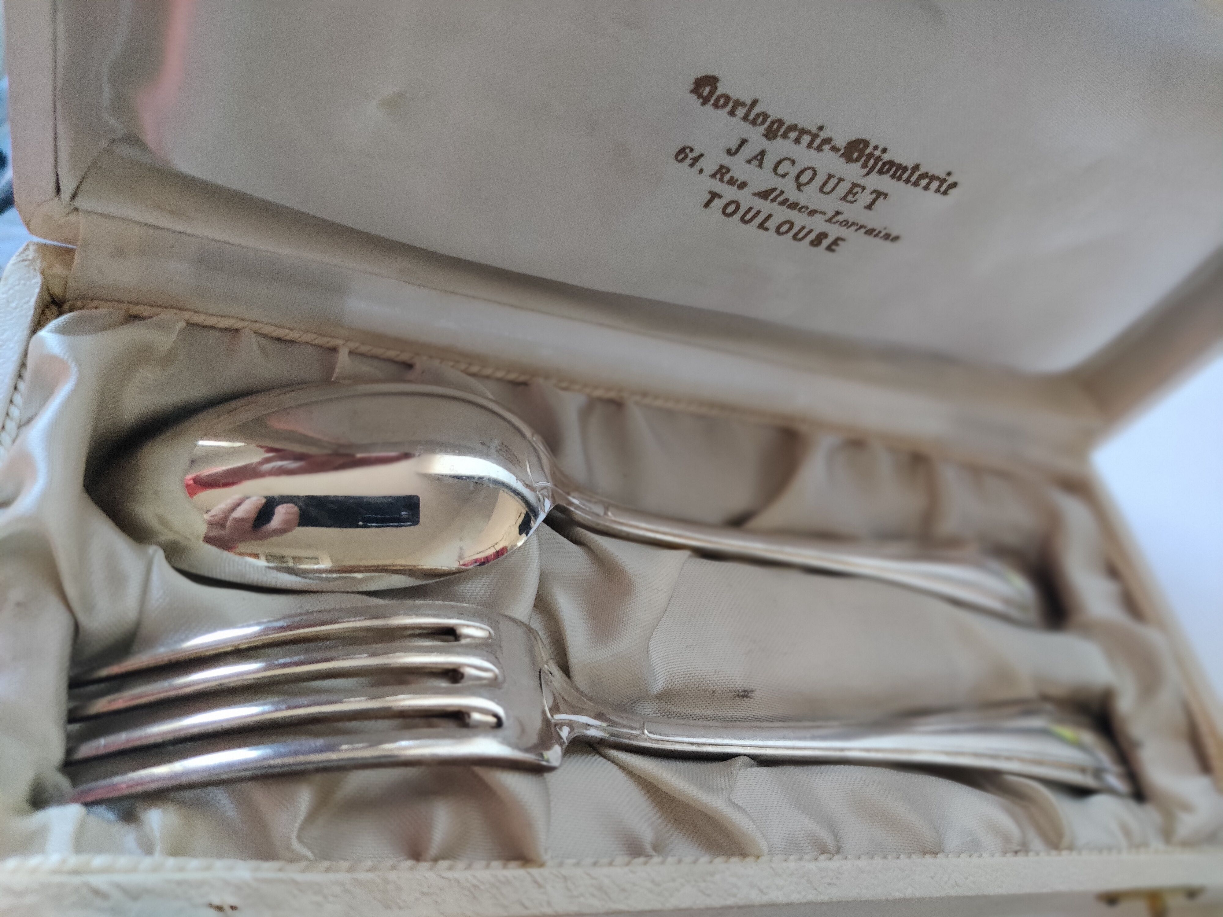White box fork spoon silver plated