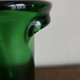 1950s Médicis vase, large Art Deco with handles, made of green blown glass.