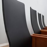 Set of 4 Segesta walnut and black letaher chairs Stildomus 1970s