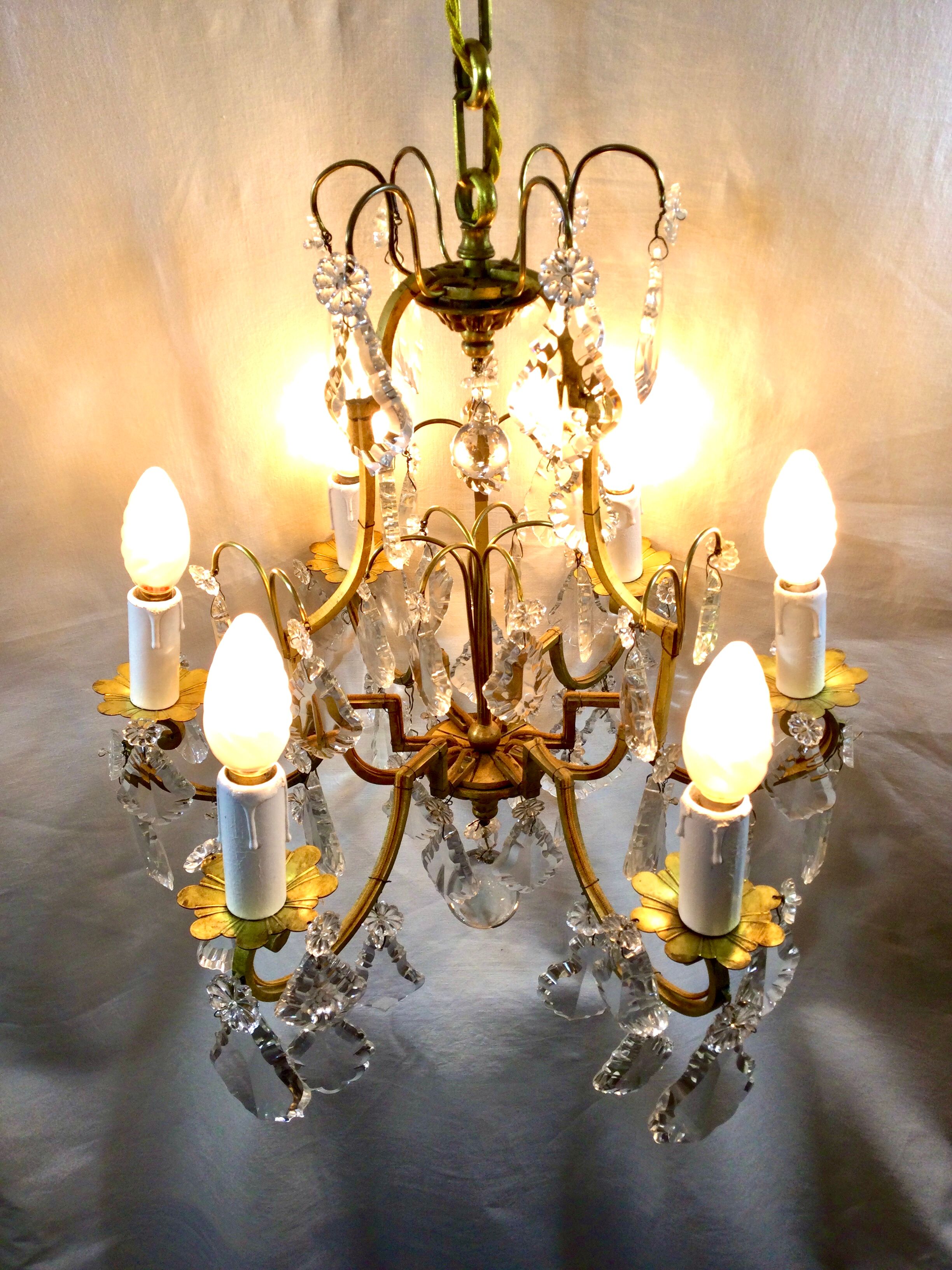 Cage chandelier 6 lights in bronze and crystal