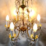 Cage chandelier 6 lights in bronze and crystal