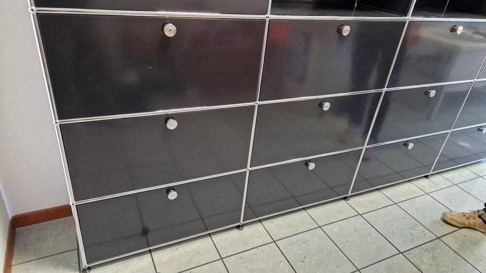 4-Module Bookcase in Chromed Metal and Blue Iron from USM Haller, 1970s