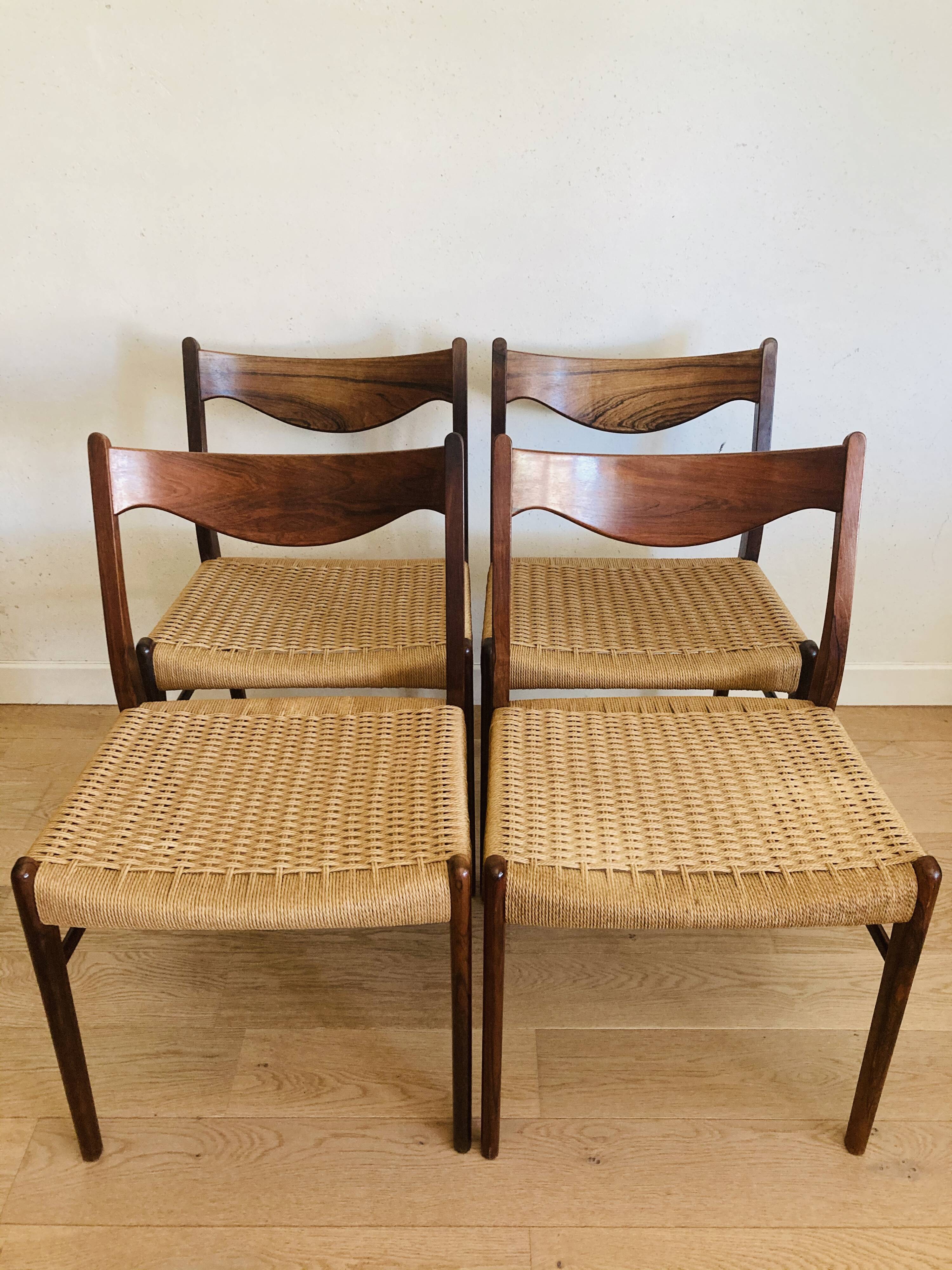 Suite of 4 Scandinavian chairs rosewood - Glyngøre Stolefabrik vintage 60s