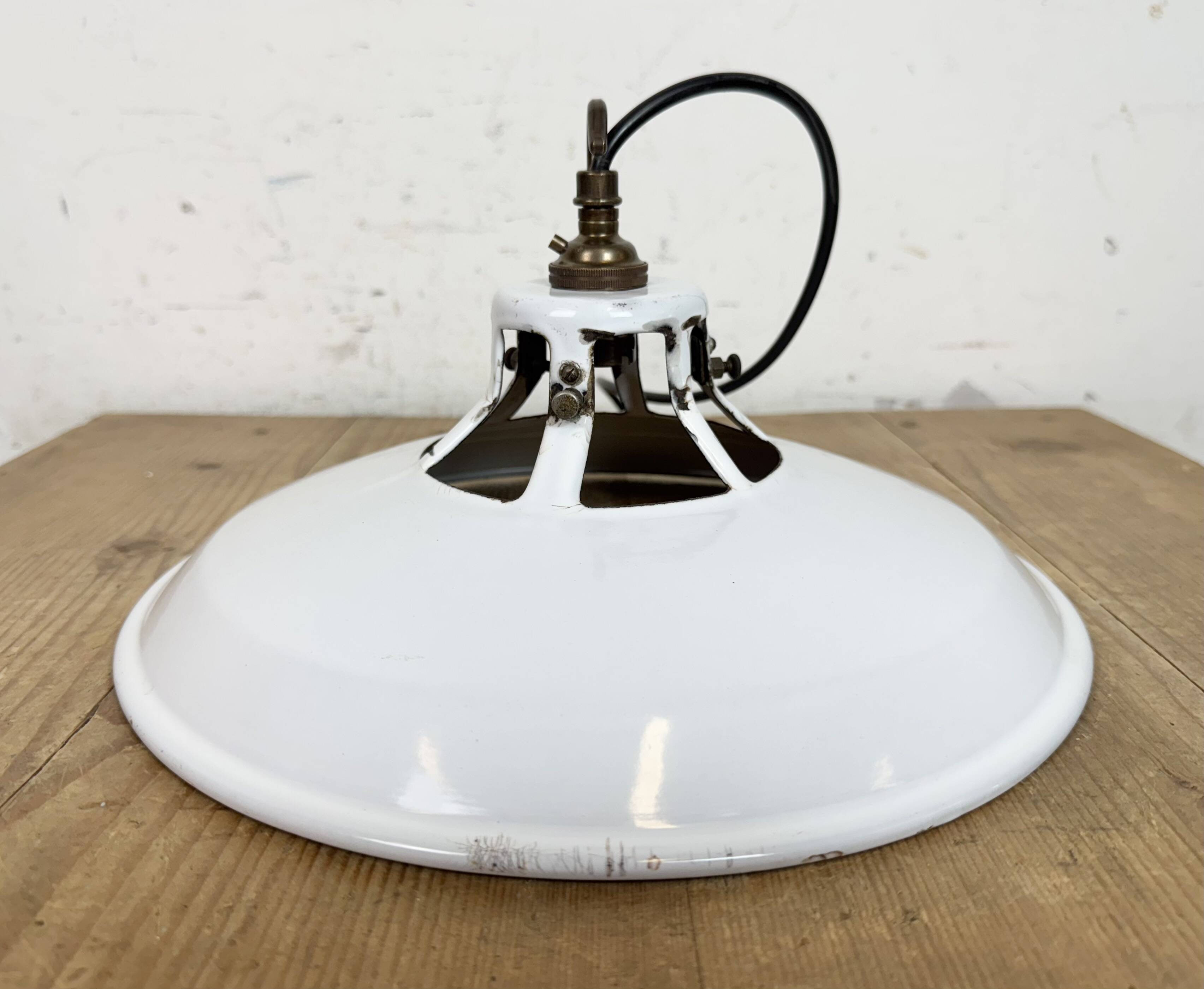 Industrial White Enamel Factory Pendant Lamp, 1960s