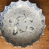 Japanese Meiji Period Light Blue Porcelain Dish with Cranes