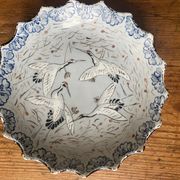 Japanese Meiji Period Light Blue Porcelain Dish with Cranes