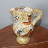 Pitcher signed in ceramic décor deer and roe deer