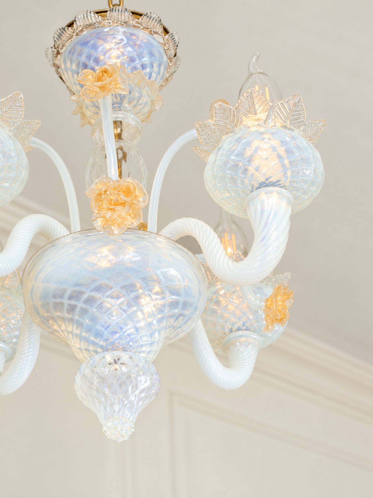 Vintage opalescent Murano chandelier – Italy, 1970s