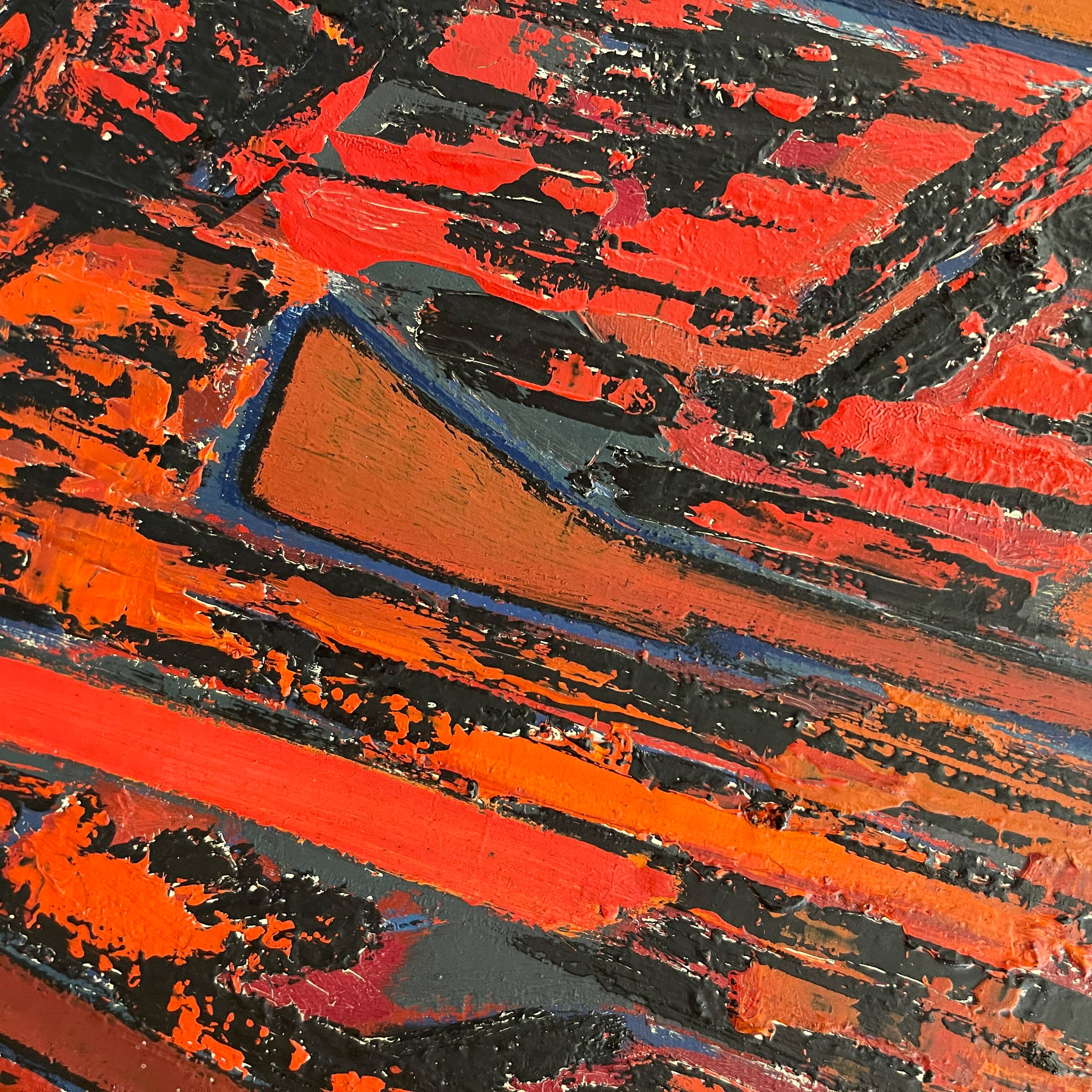 Tableau abstrait huile sur panneau, Serge Detriaux, ca 1988