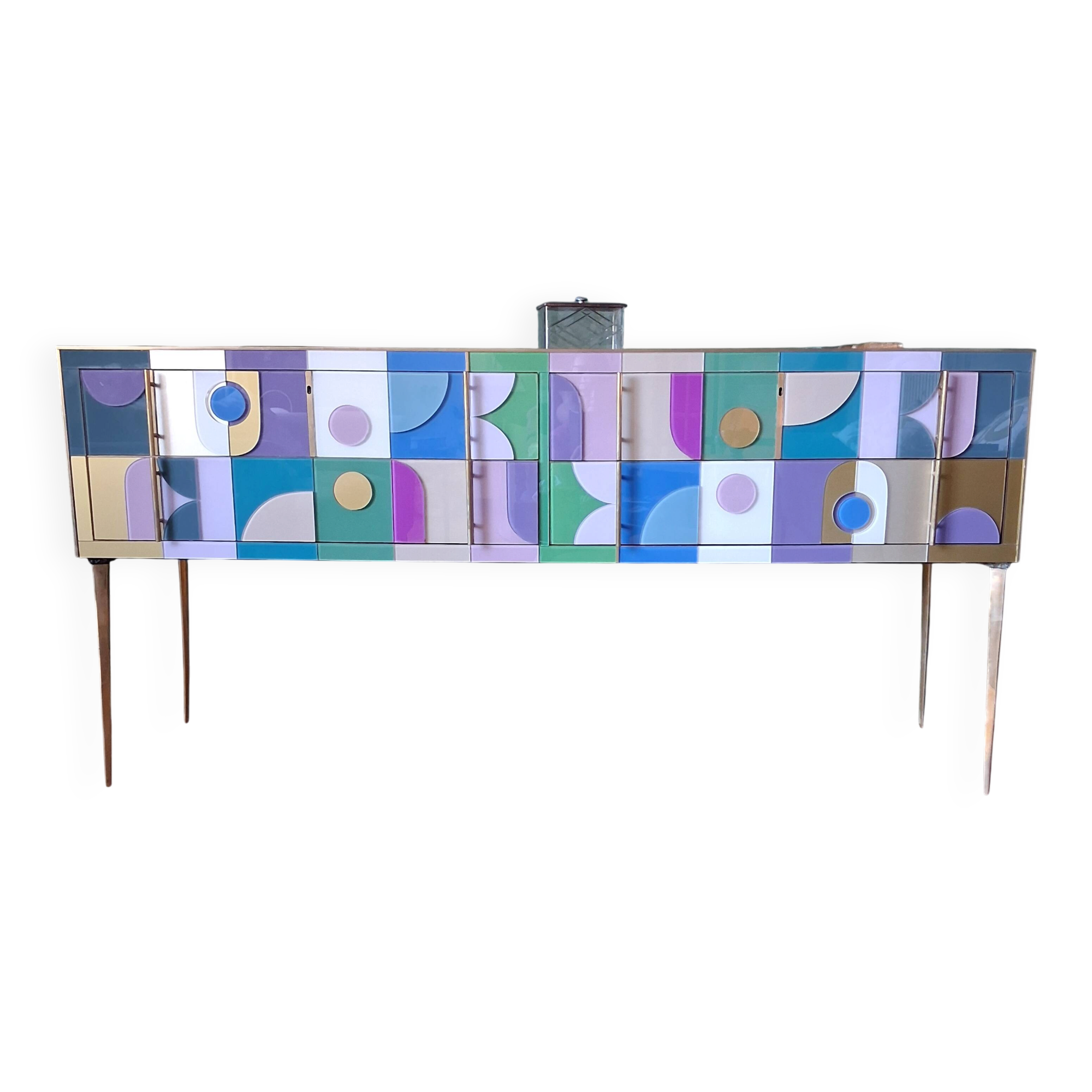 Coloured Murano glass and brass sideboard - 4 drawers