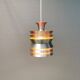 Danish/Swedish hanging lamp, in silver-coloured aluminium with orange interior paint.