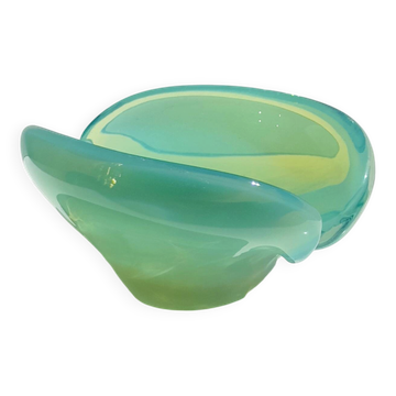 Cendrier en verre uranium vintage de Murano / vide poche, verre sommerso