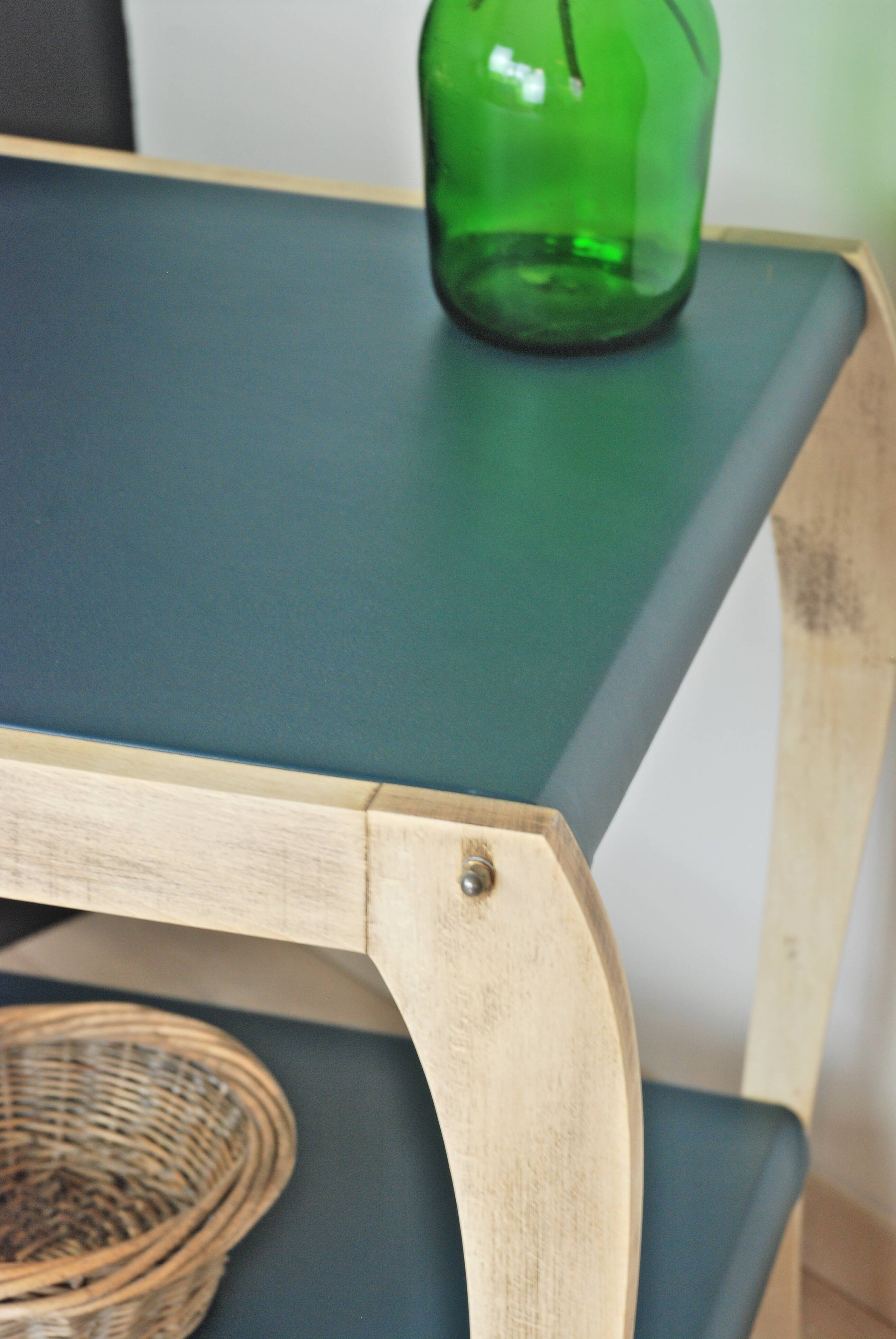Art Deco trolley 50s wood and petrol blue