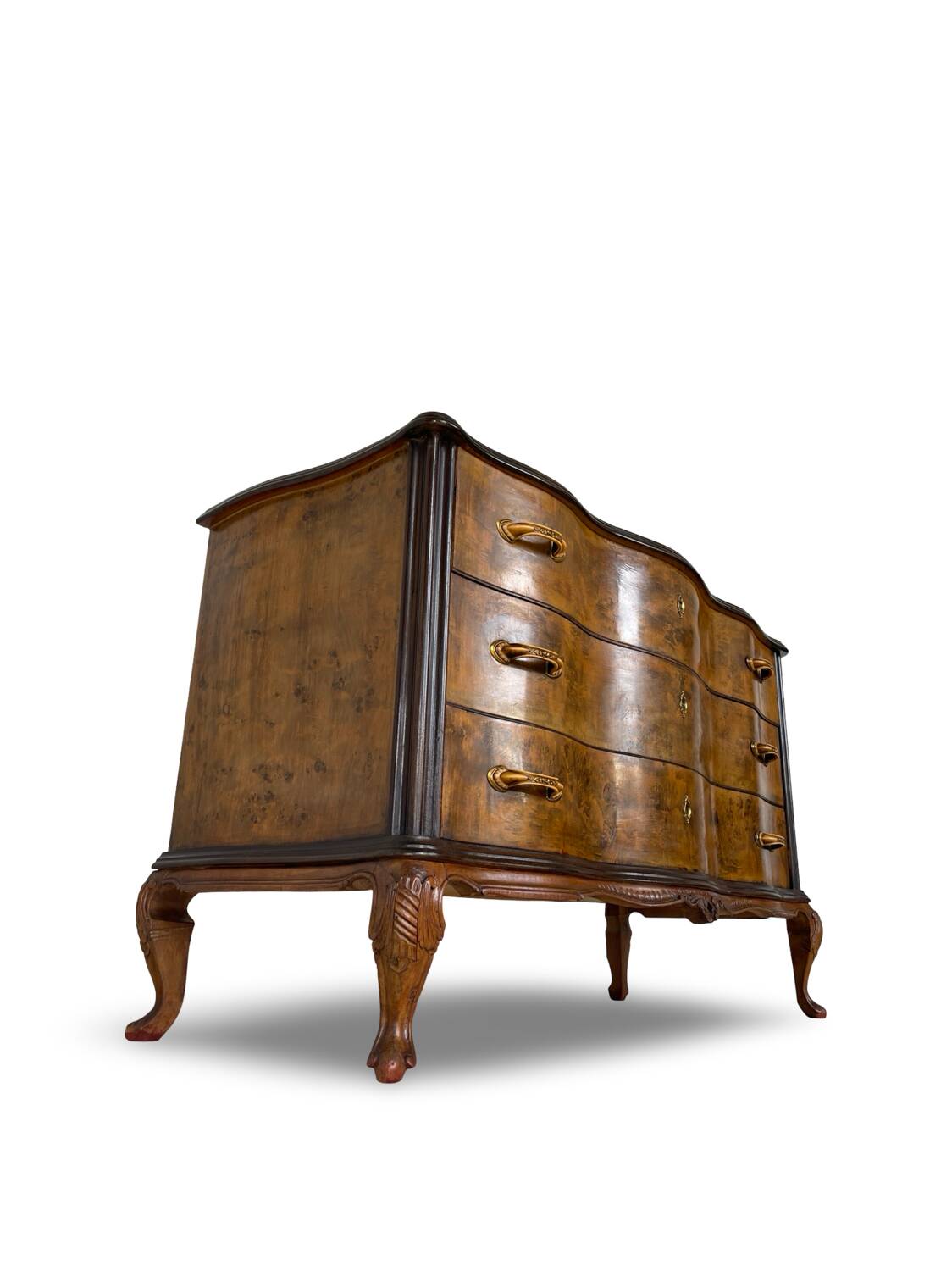Commode italienne Art déco en loupe de noyer, années 1940-50