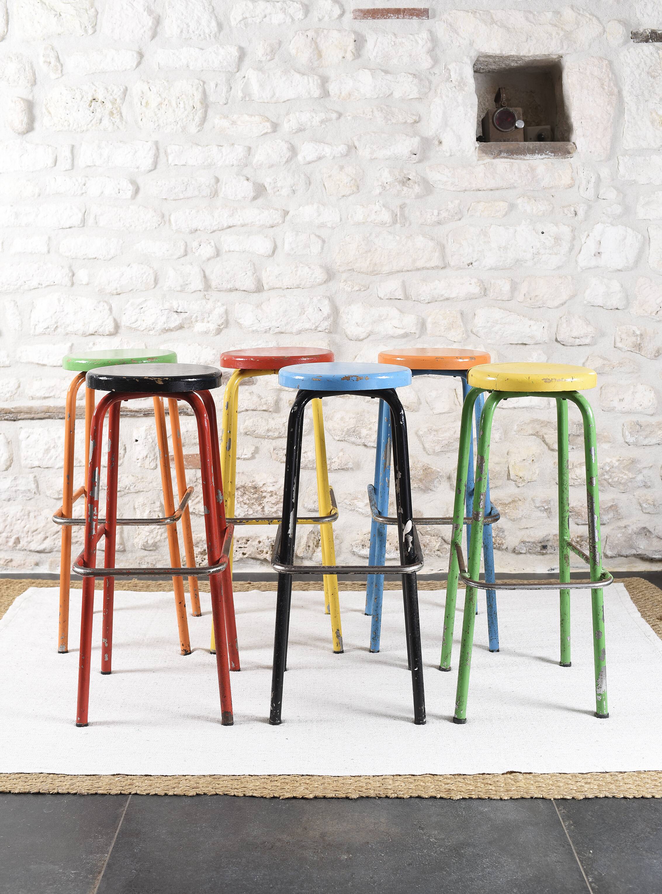 Set of 6 industrial high stools