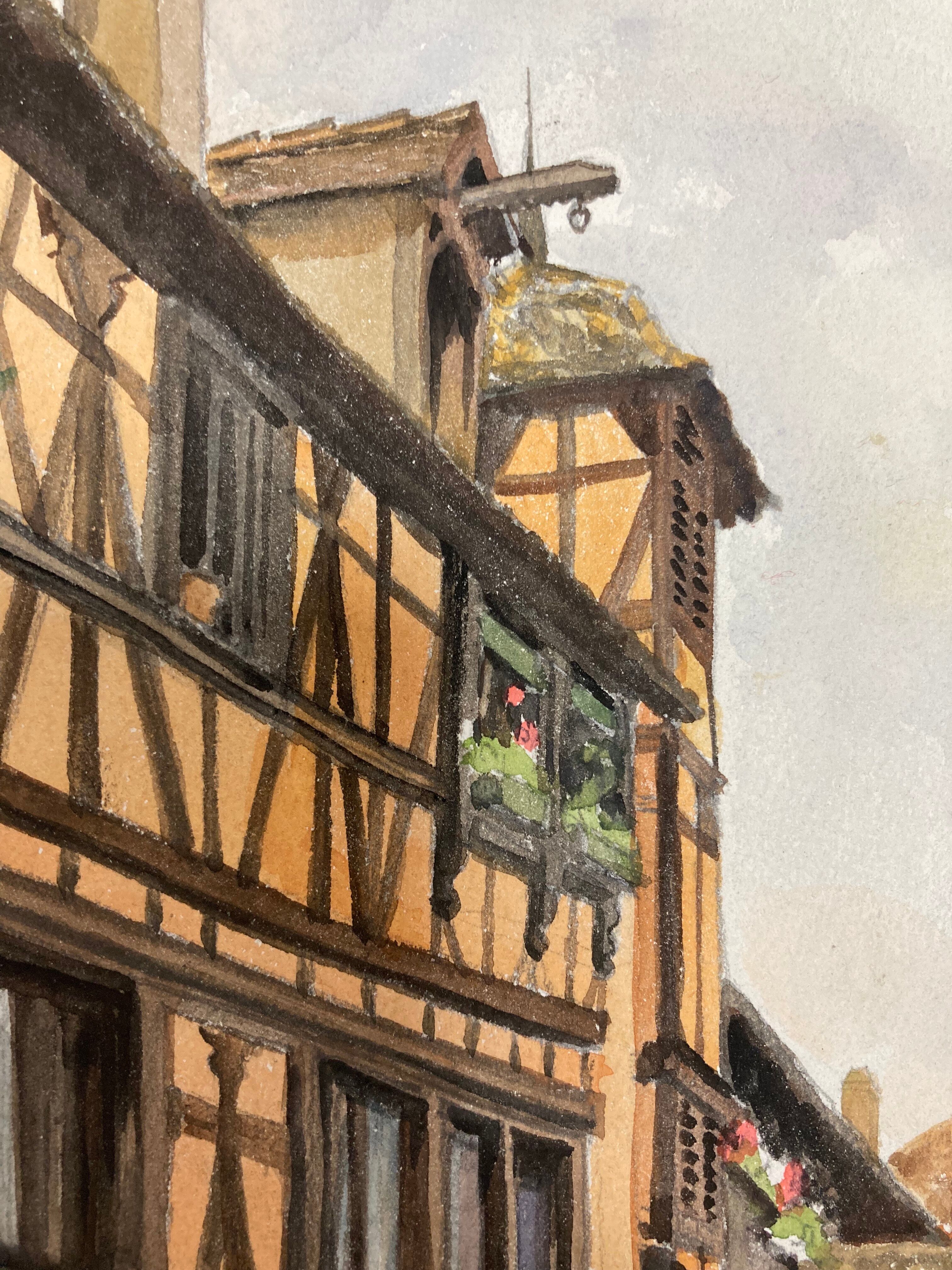 Watercolor vintage village view