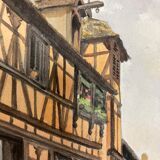Watercolor vintage village view