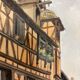 Watercolor vintage village view