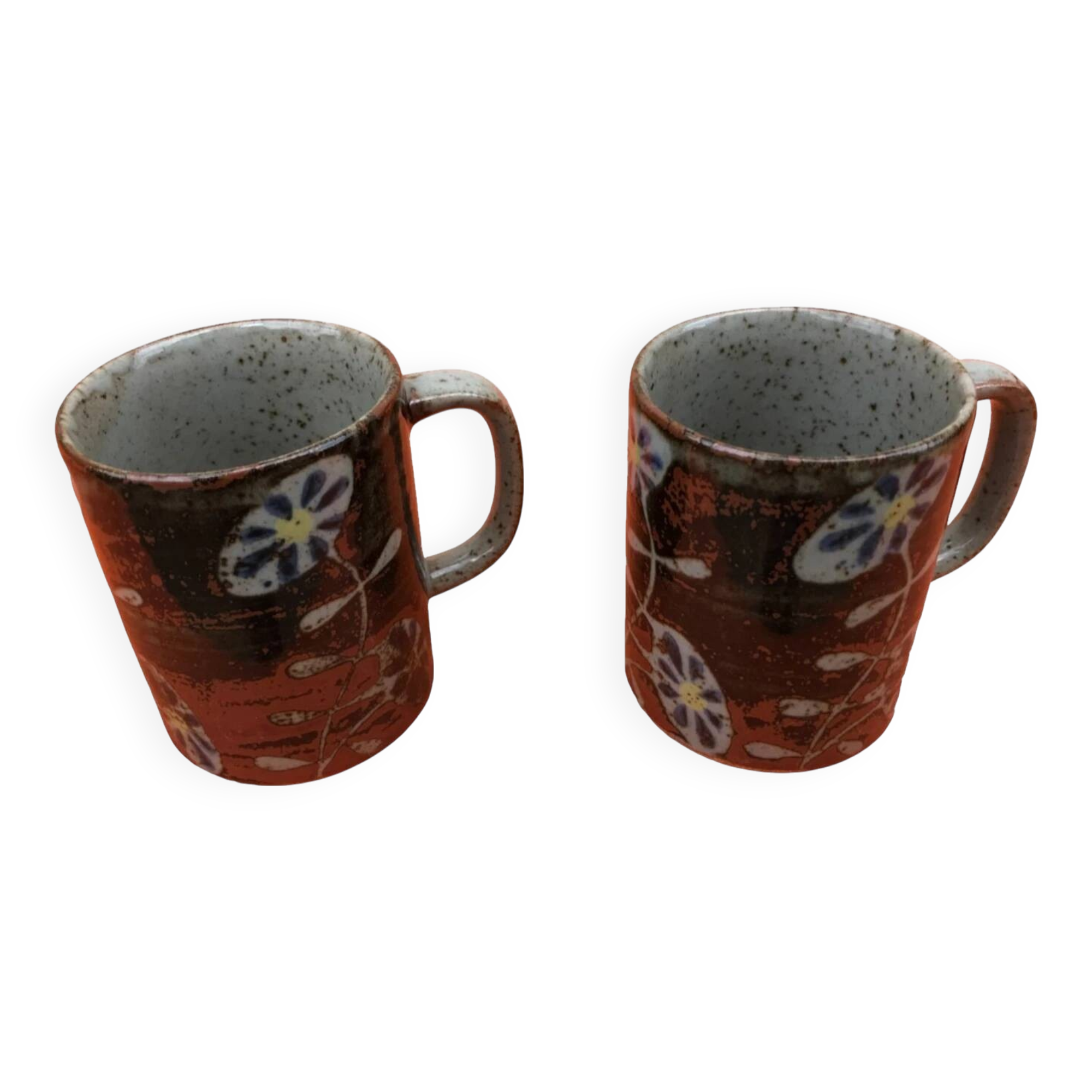 2 Tasses / Mugs   Céramique émaillée Décor floral