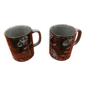 2 Tasses / Mugs   Céramique émaillée Décor floral
