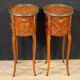Pair of oval bedside tables in marquetry from the 20th century.