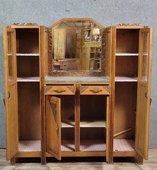 Buffet Vitrine a deux corps époque Art Nouveau en chene vers 1900