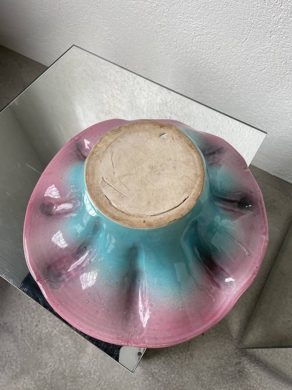 Blue and pink ceramic dish