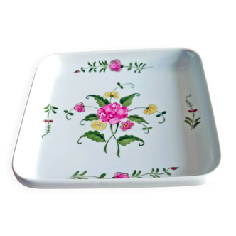 Small square dish Empty pocket Bavarian porcelain BAUSCHER Bavaria Floral decoration