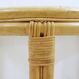 Pair of mid-century italian half-moon bamboo and smoked glass console tables