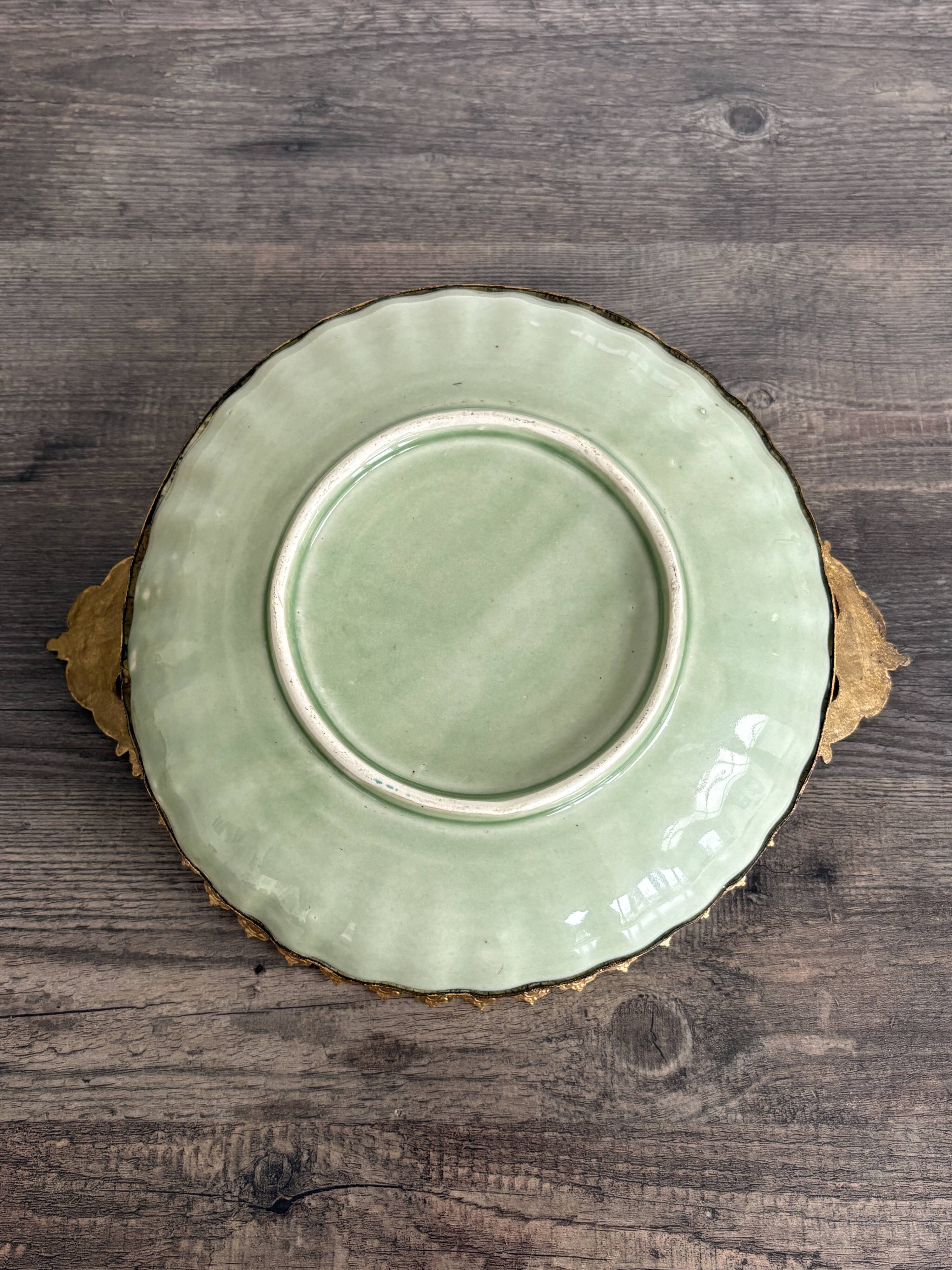 Antique celadon porcelain bowl mounted in gilded bronze, 19th century.