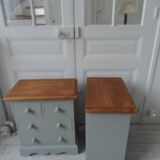 2 beautifully crafted bedside tables re-enchanted in verdigris
