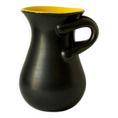 Glazed ceramic vase in black and yellow, in the style of Pol Chambost.