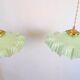 Pair of green opaline glass pendant lights – frosted poetry & Art Deco brilliance