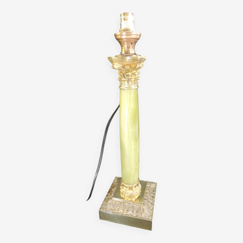 Oil lamp foot in green onyx and gilded bronze / electrified