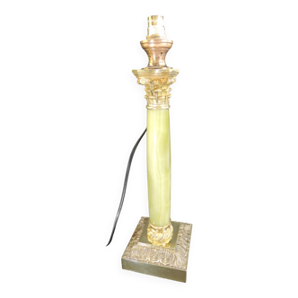 Oil lamp foot in green onyx and gilded bronze / electrified