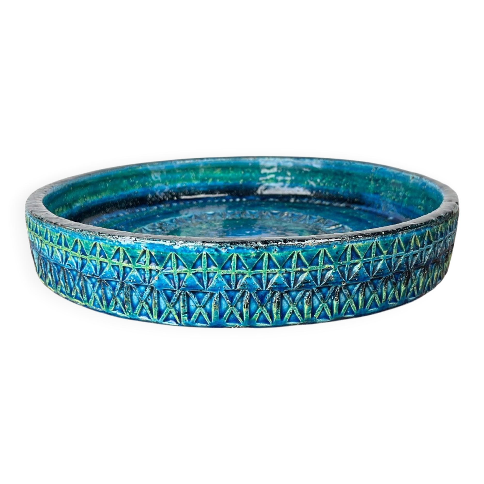 Large Mid-Century Modern Rimini Blu Pottery Bowl by Aldo Londi for Bitossi, Italy, 1960s