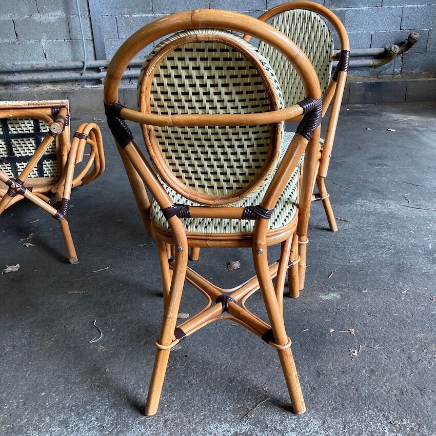 Set of 2 armchairs and 2 Parisian bistro chairs in rattan