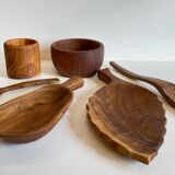 Set of vintage turned and carved wooden cups