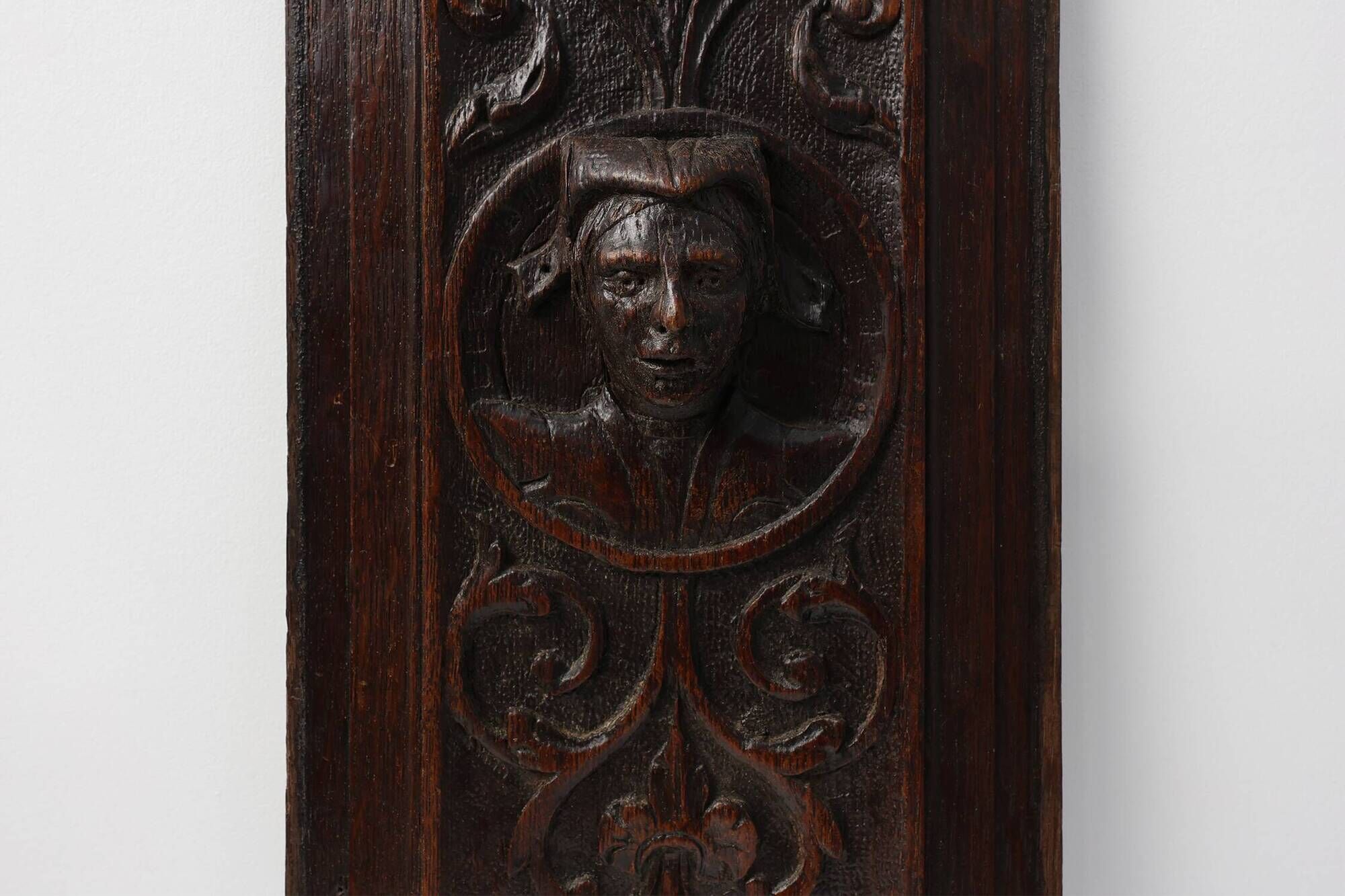 Flemish Renaissance Carved Oak Panel with Female Portrait Medallion
