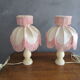 Pair of antique bedside lamps in alabaster and satin lampshade