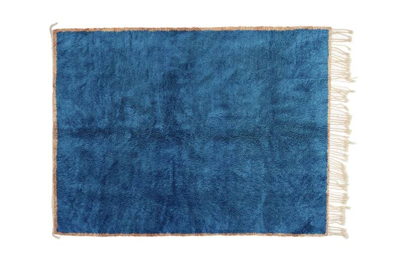 Moroccan blue rug with orange, black, gray, brown square 250cmx150cm